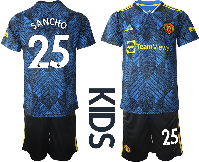 Youth 2021-2022 Club Manchester United Second away blue #25 Soccer Jersey